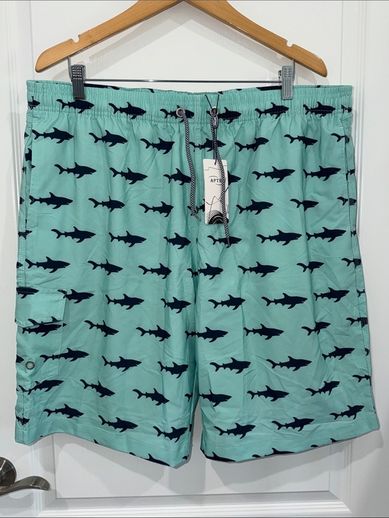 Aptro Other - Aptro Mint Swim Shorts with black  Shark Print size 3X lined